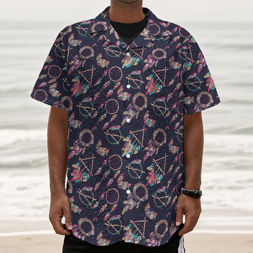 Native American Dream Catcher Print Textured Short Sleeve Shirt