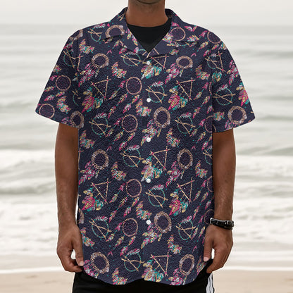 Native American Dream Catcher Print Textured Short Sleeve Shirt