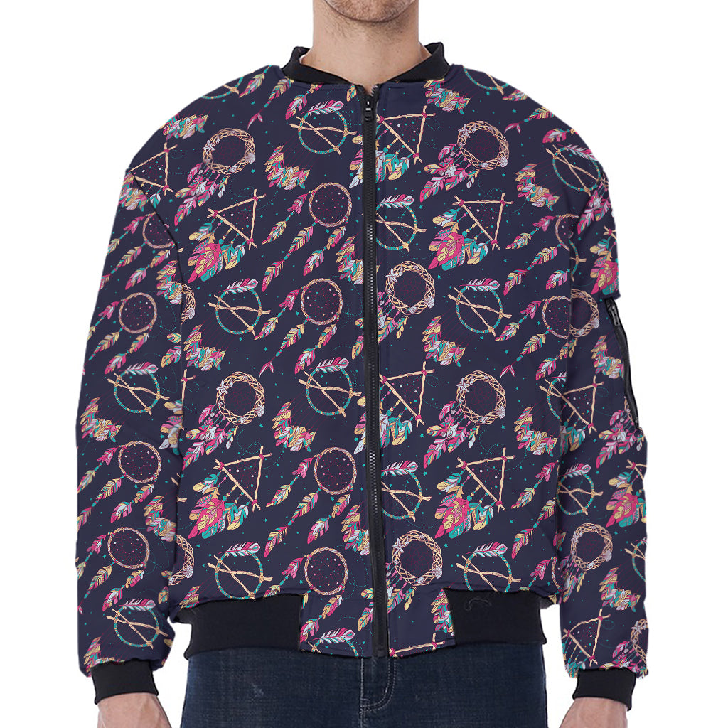 Native American Dream Catcher Print Zip Sleeve Bomber Jacket