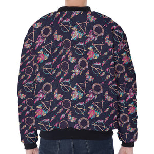 Native American Dream Catcher Print Zip Sleeve Bomber Jacket