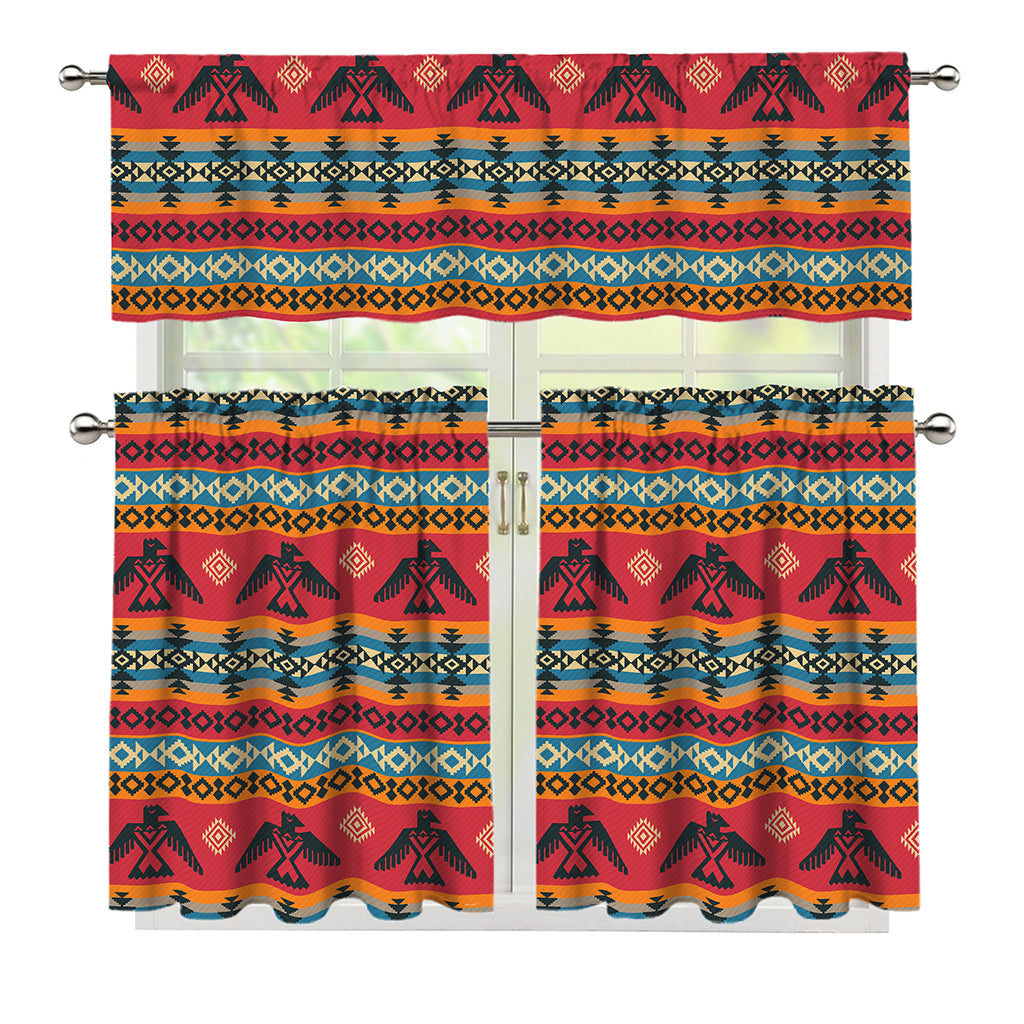 Native American Eagle Pattern Print 3 Piece Kitchen Curtains