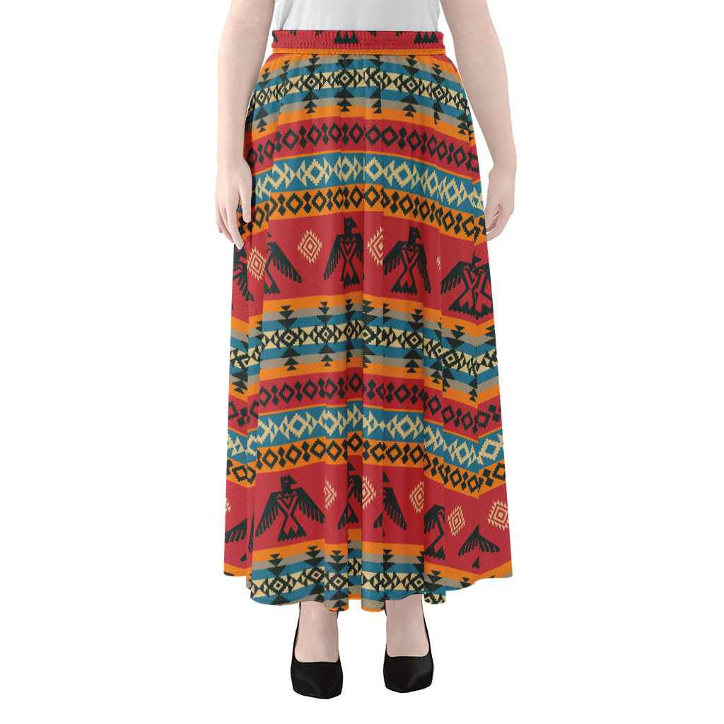 Native American Eagle Pattern Print Chiffon Maxi Skirt
