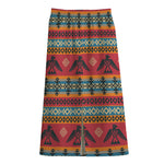 Native American Eagle Pattern Print Cotton Front Slit Maxi Skirt