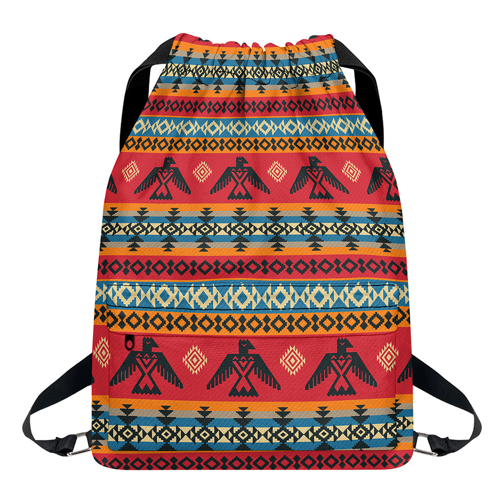 Native American Eagle Pattern Print Drawstring Backpack