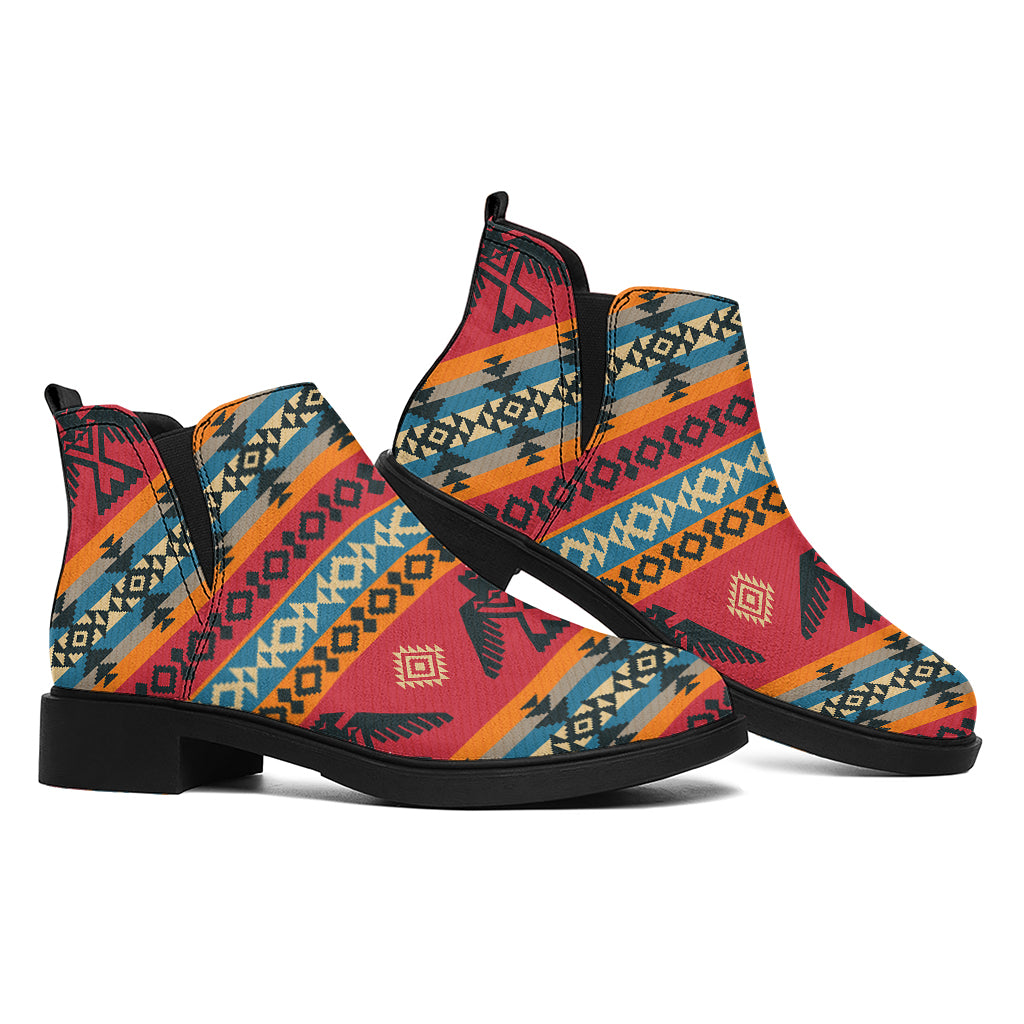 Native American Eagle Pattern Print Flat Ankle Boots
