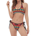 Native American Eagle Pattern Print Halter Scoop Tie Side Bikini
