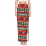 Native American Eagle Pattern Print High Slit Maxi Skirt