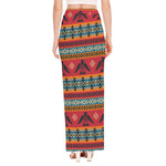 Native American Eagle Pattern Print High Slit Maxi Skirt