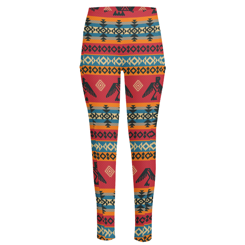 Native American Eagle Pattern Print High-Waisted Pocket Leggings