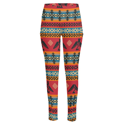 Native American Eagle Pattern Print High-Waisted Pocket Leggings