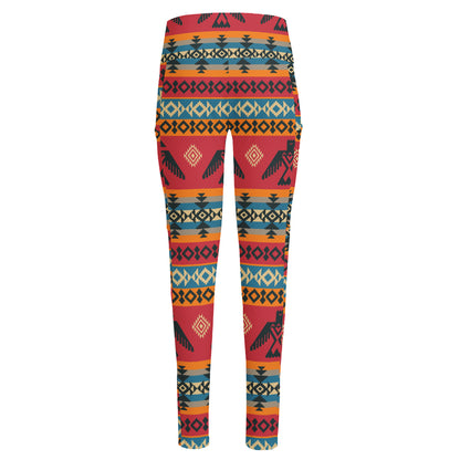 Native American Eagle Pattern Print High-Waisted Pocket Leggings