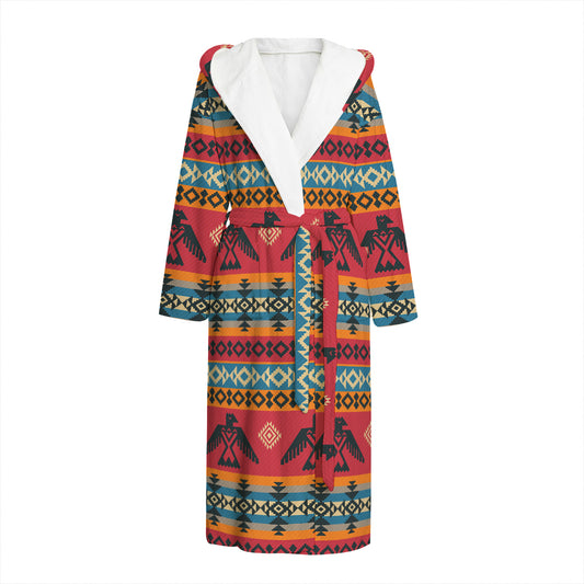 Native American Eagle Pattern Print Hooded Bathrobe