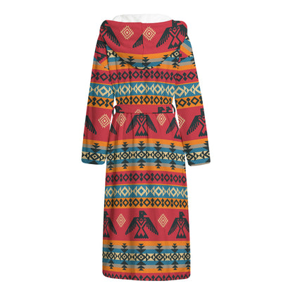 Native American Eagle Pattern Print Hooded Bathrobe