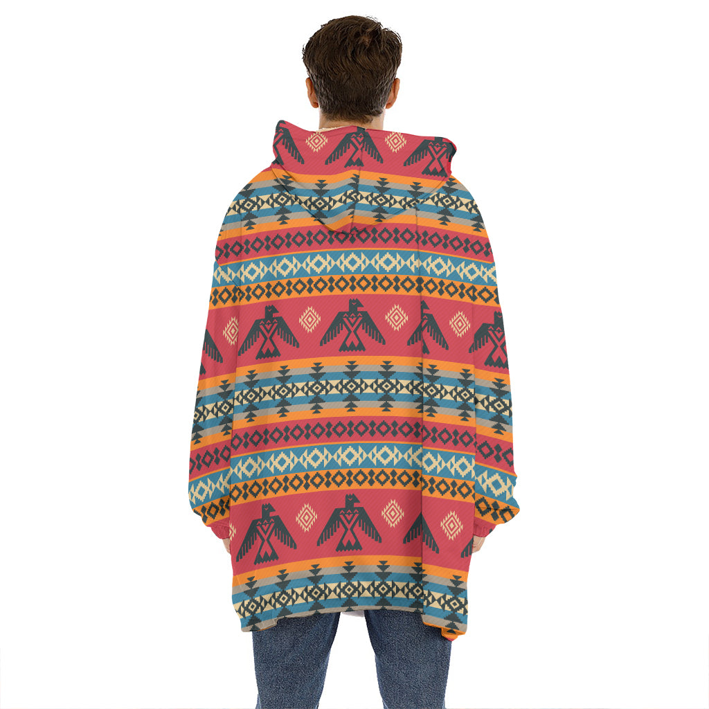 Native American Eagle Pattern Print Hoodie Blanket