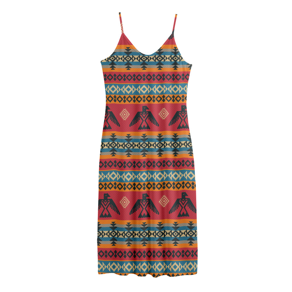 Native American Eagle Pattern Print Jersey Midi Cami Dress