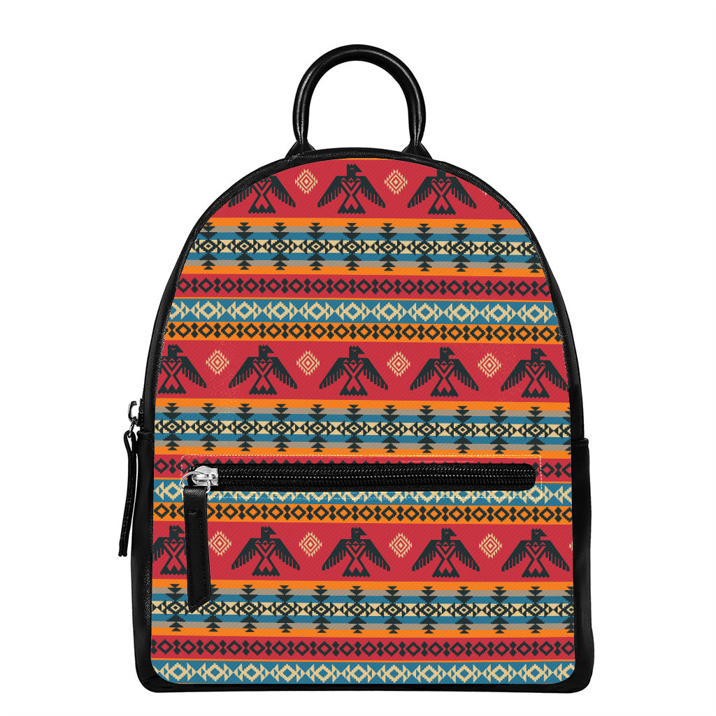 Native American Eagle Pattern Print Leather Backpack