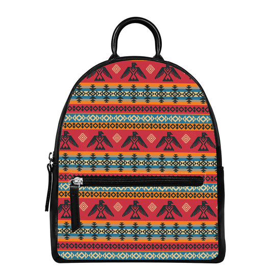 Native American Eagle Pattern Print Leather Backpack