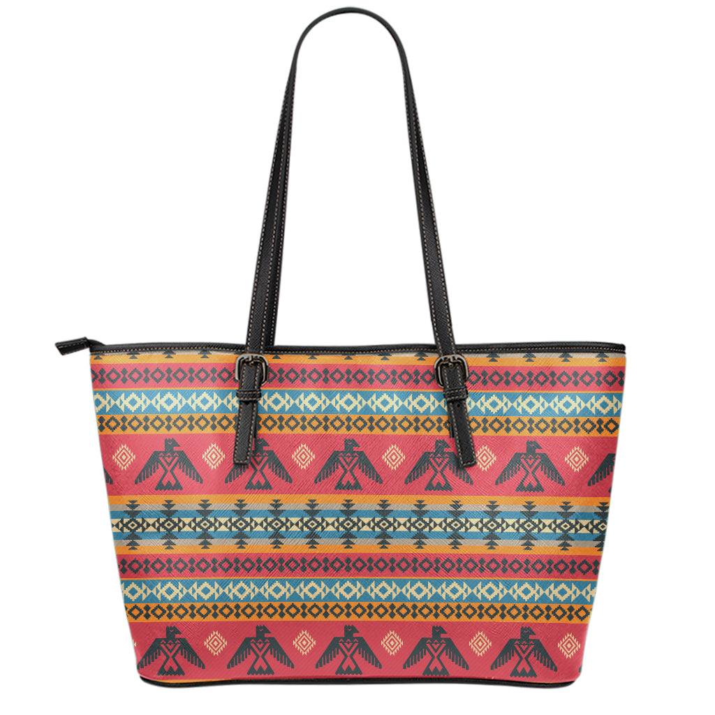 Native American Eagle Pattern Print Leather Tote Bag