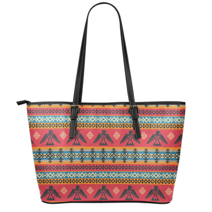 Native American Eagle Pattern Print Leather Tote Bag