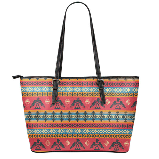 Native American Eagle Pattern Print Leather Tote Bag