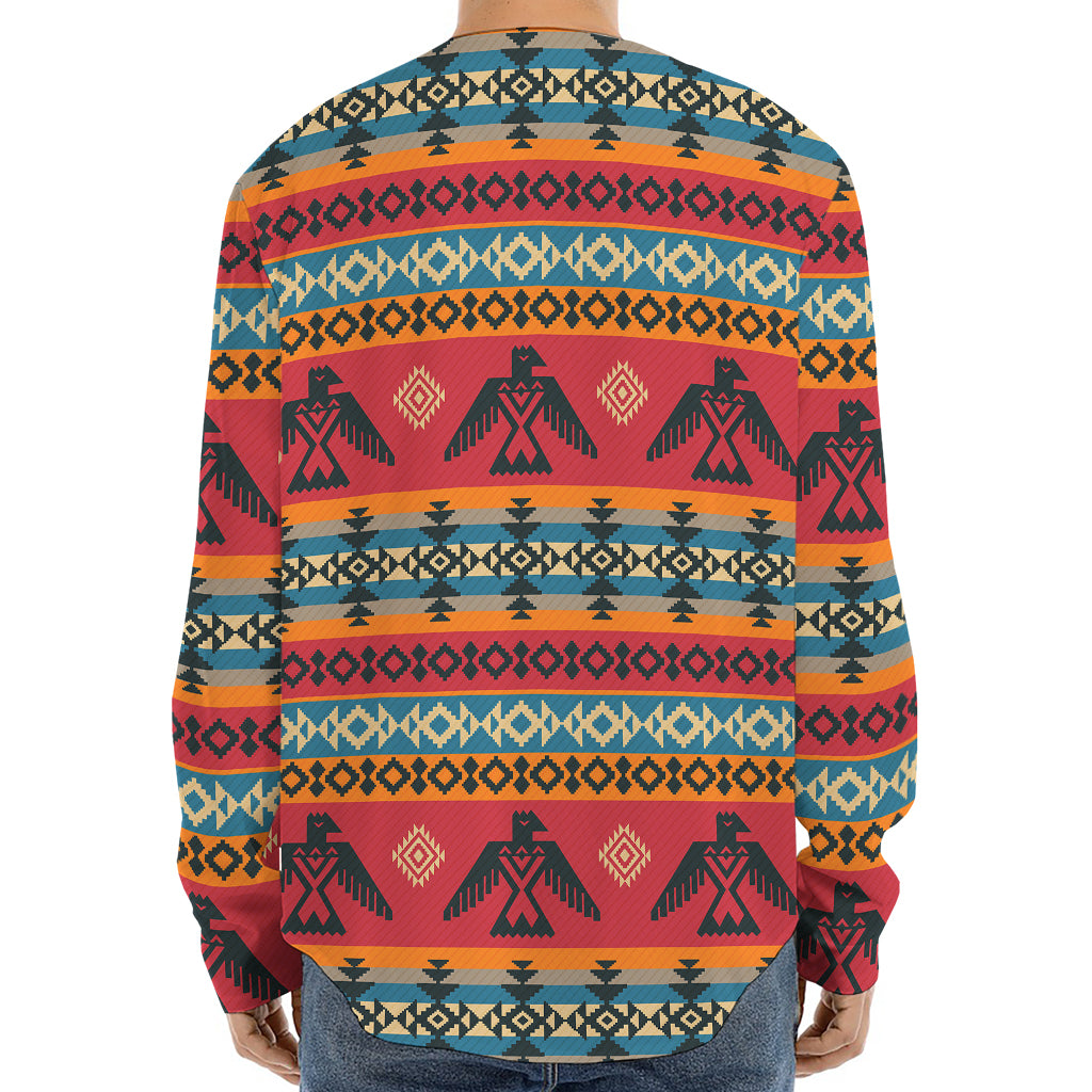Native American Eagle Pattern Print Long Sleeve Baseball Jersey