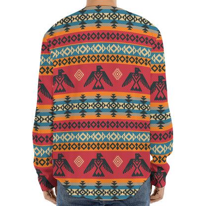 Native American Eagle Pattern Print Long Sleeve Baseball Jersey