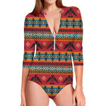 Native American Eagle Pattern Print Long Sleeve Swimsuit