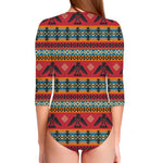 Native American Eagle Pattern Print Long Sleeve Swimsuit