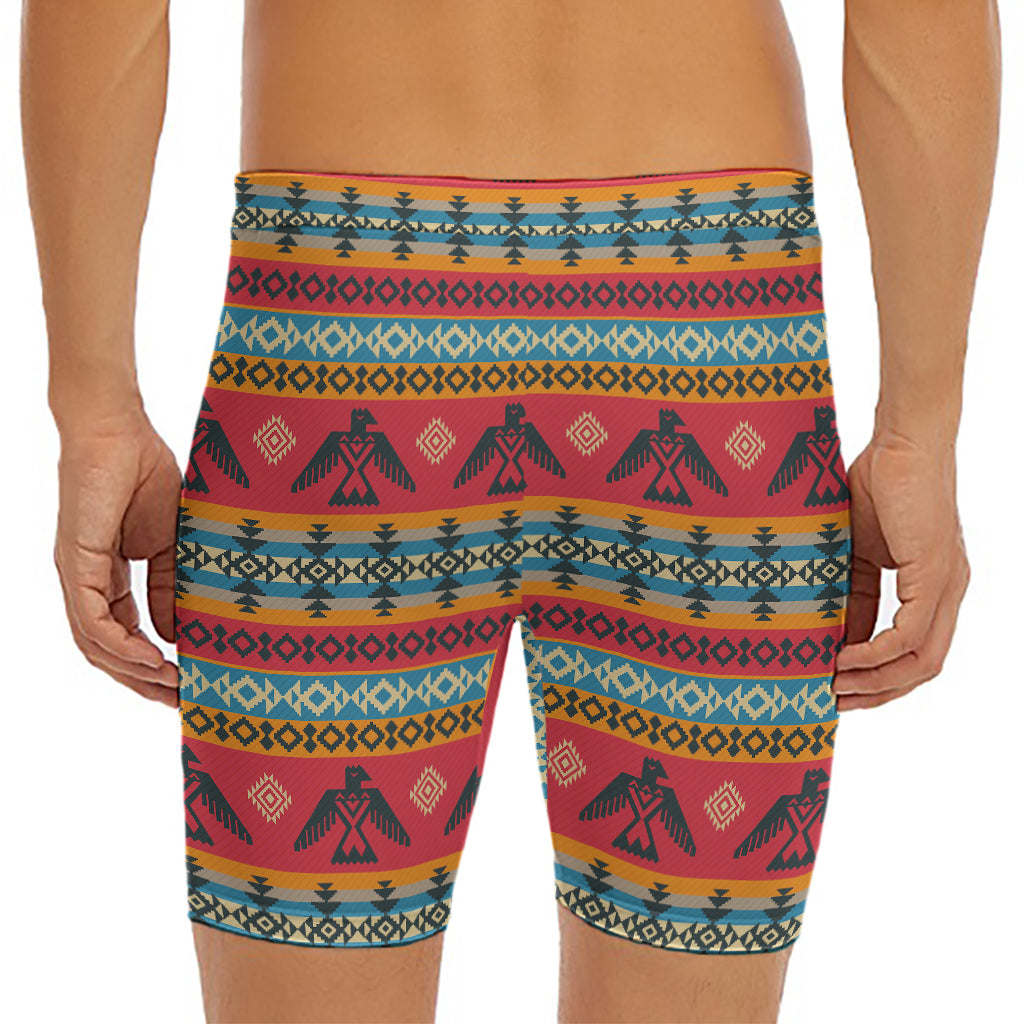 Native American Eagle Pattern Print Men's Long Boxer Briefs