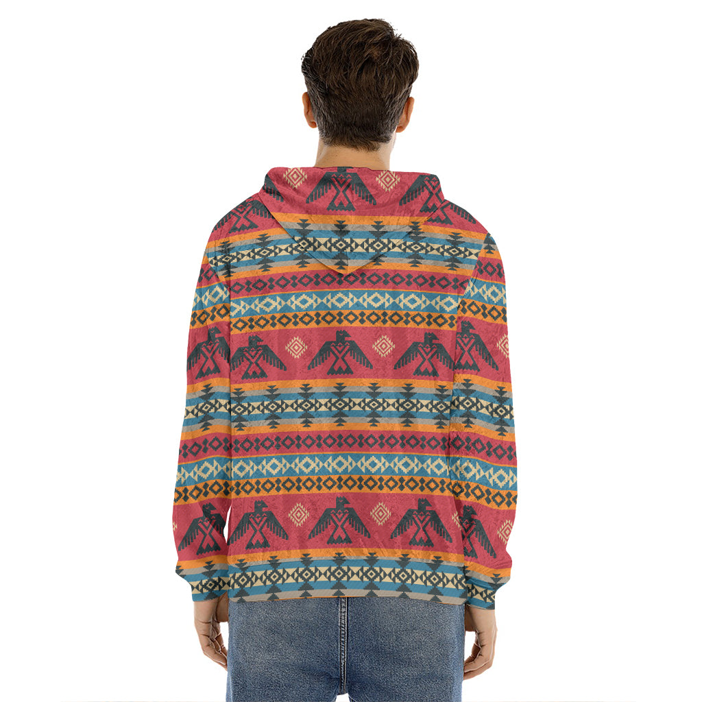 Native American Eagle Pattern Print Men's Velvet Pullover Hoodie