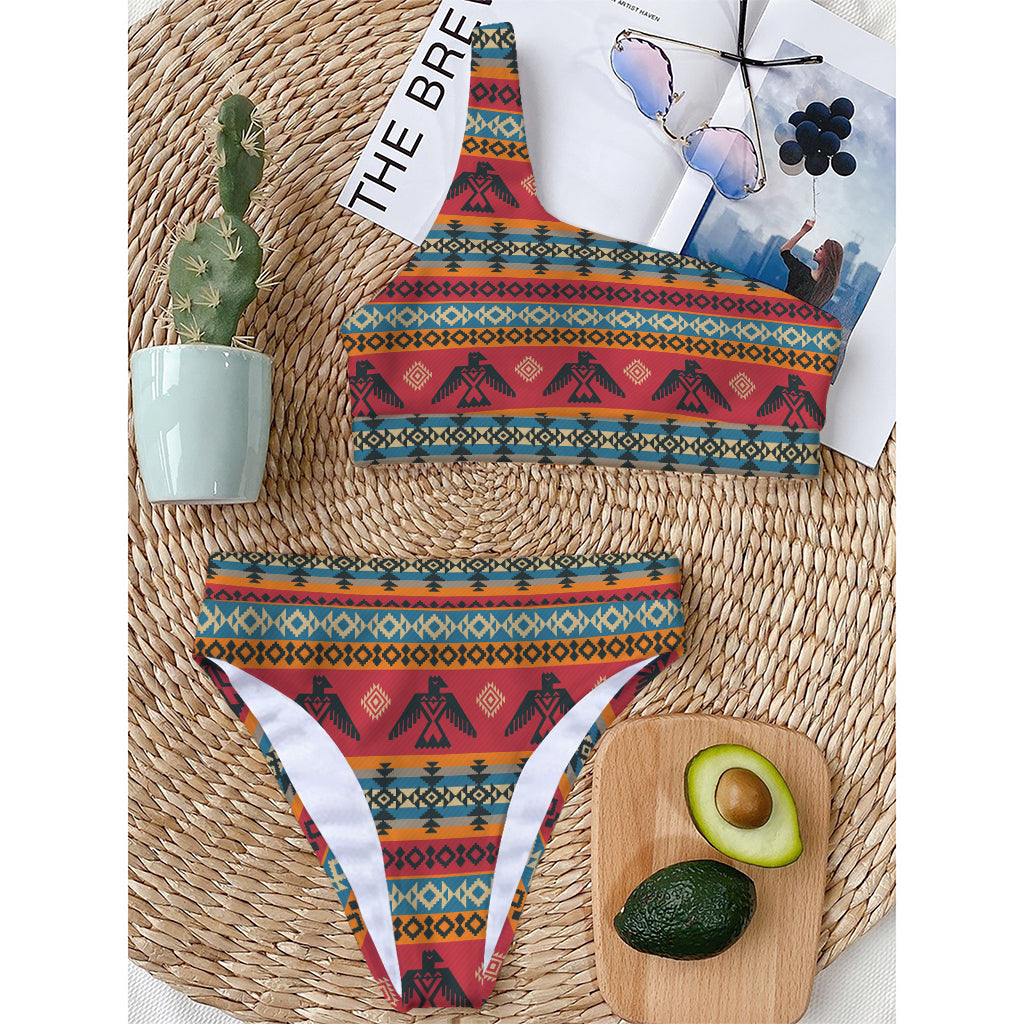 Native American Eagle Pattern Print One Shoulder Bikini Top