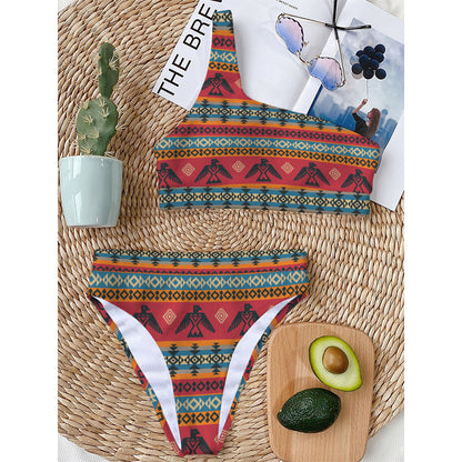 Native American Eagle Pattern Print One Shoulder Bikini Top