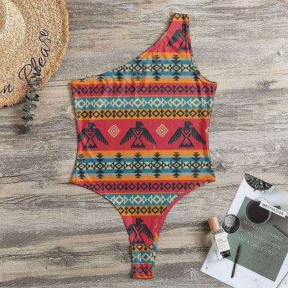 Native American Eagle Pattern Print One Shoulder Bodysuit