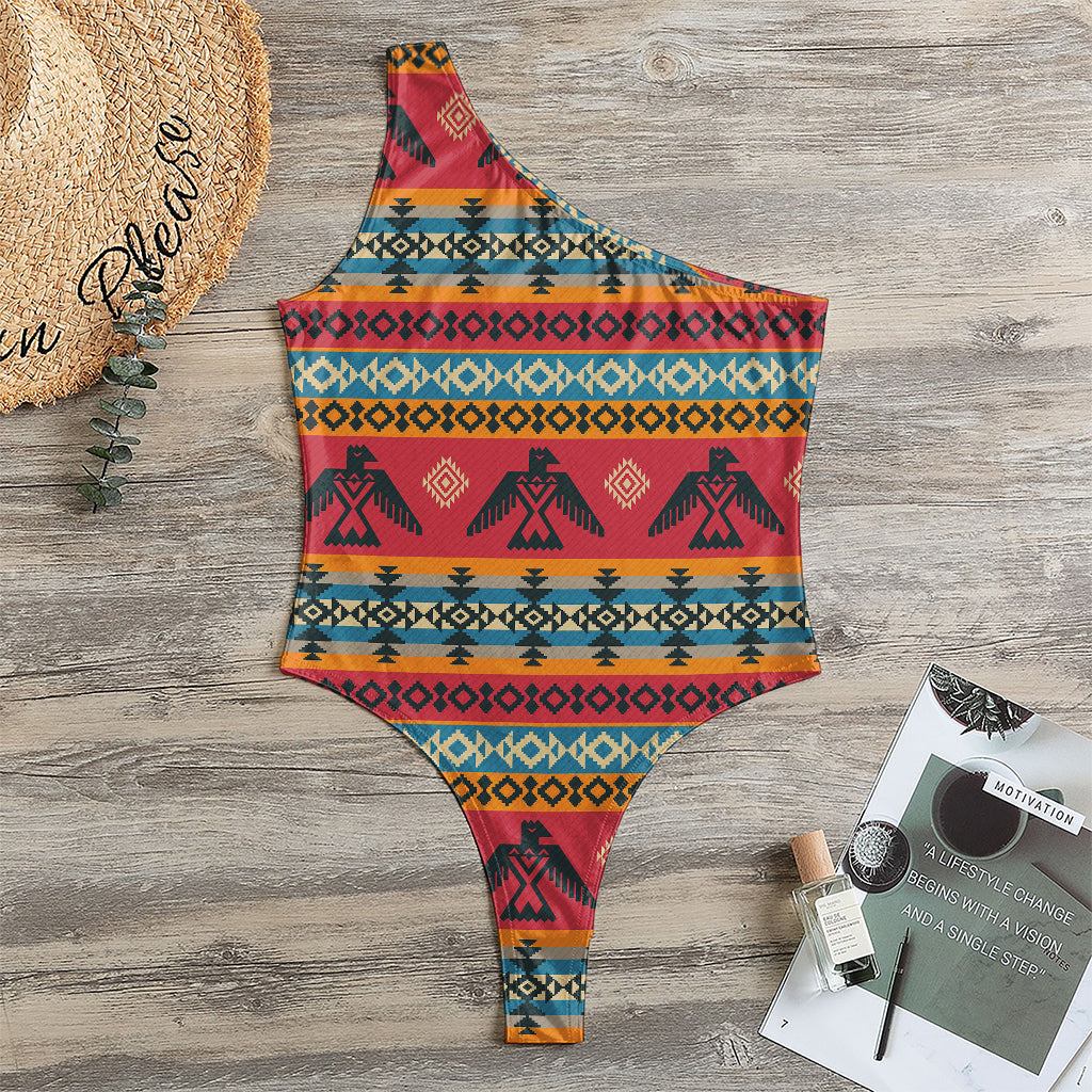Native American Eagle Pattern Print One Shoulder Bodysuit