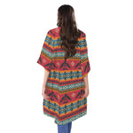 Native American Eagle Pattern Print Open Front Beach Cover Up