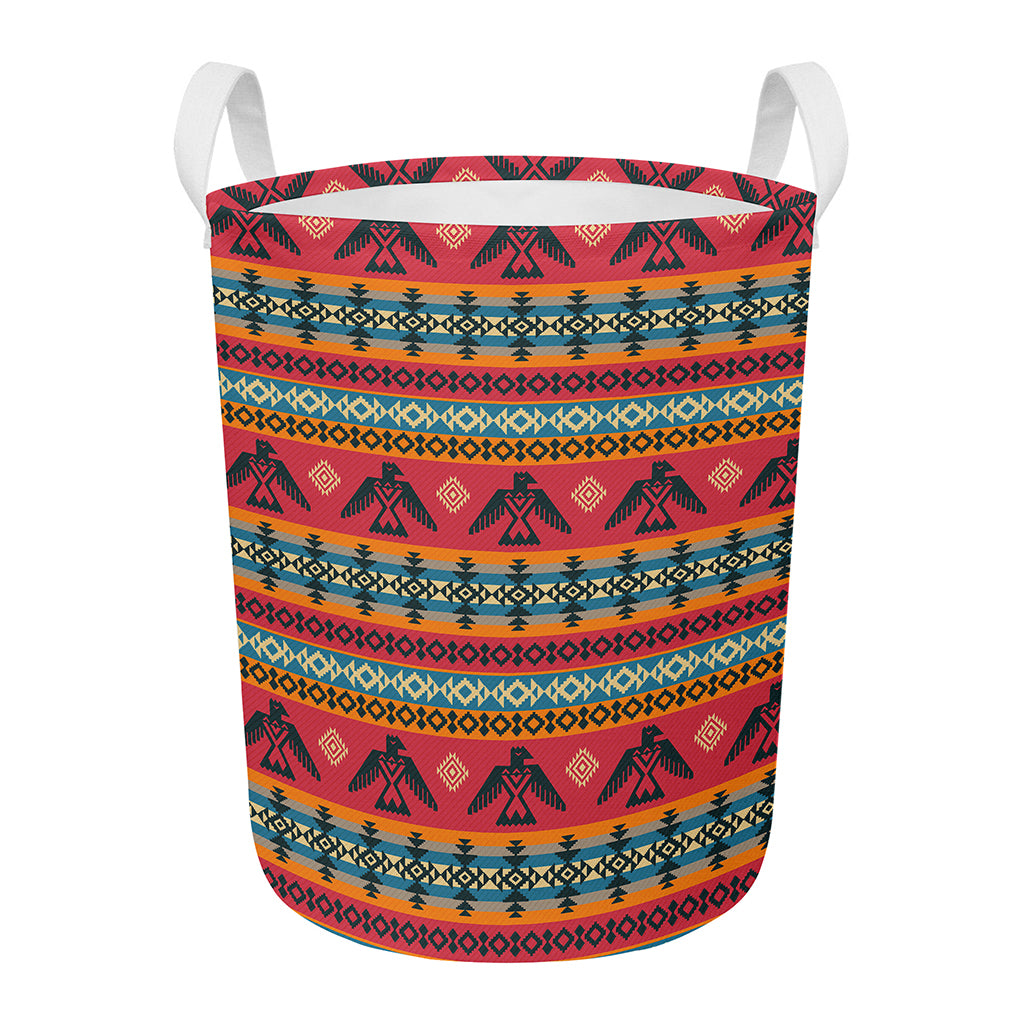 Native American Eagle Pattern Print Round Laundry Basket