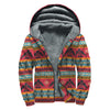 Native American Eagle Pattern Print Sherpa Lined Zip Up Hoodie