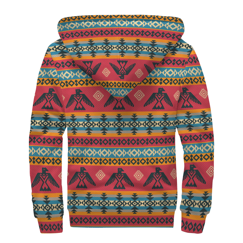 Native American Eagle Pattern Print Sherpa Lined Zip Up Hoodie