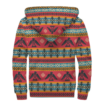Native American Eagle Pattern Print Sherpa Lined Zip Up Hoodie