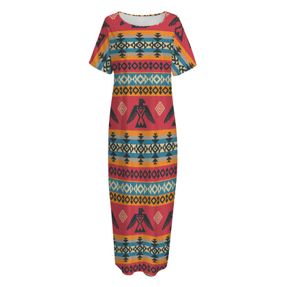 Native American Eagle Pattern Print Short Sleeve Long Nightdress