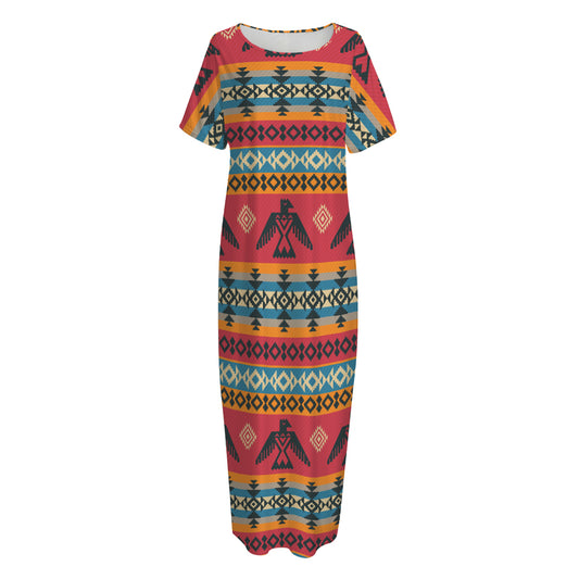 Native American Eagle Pattern Print Short Sleeve Long Nightdress
