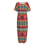 Native American Eagle Pattern Print Short Sleeve Long Nightdress