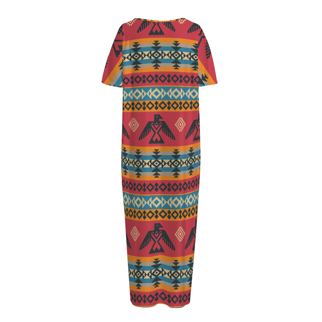 Native American Eagle Pattern Print Short Sleeve Long Nightdress
