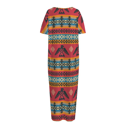 Native American Eagle Pattern Print Short Sleeve Long Nightdress