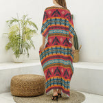 Native American Eagle Pattern Print Silk V-Neck Kaftan Dress