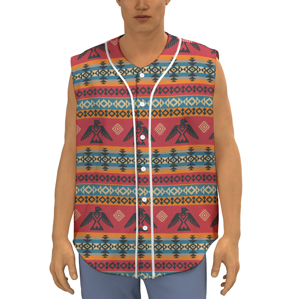 Native American Eagle Pattern Print Sleeveless Baseball Jersey