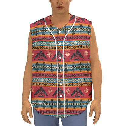 Native American Eagle Pattern Print Sleeveless Baseball Jersey