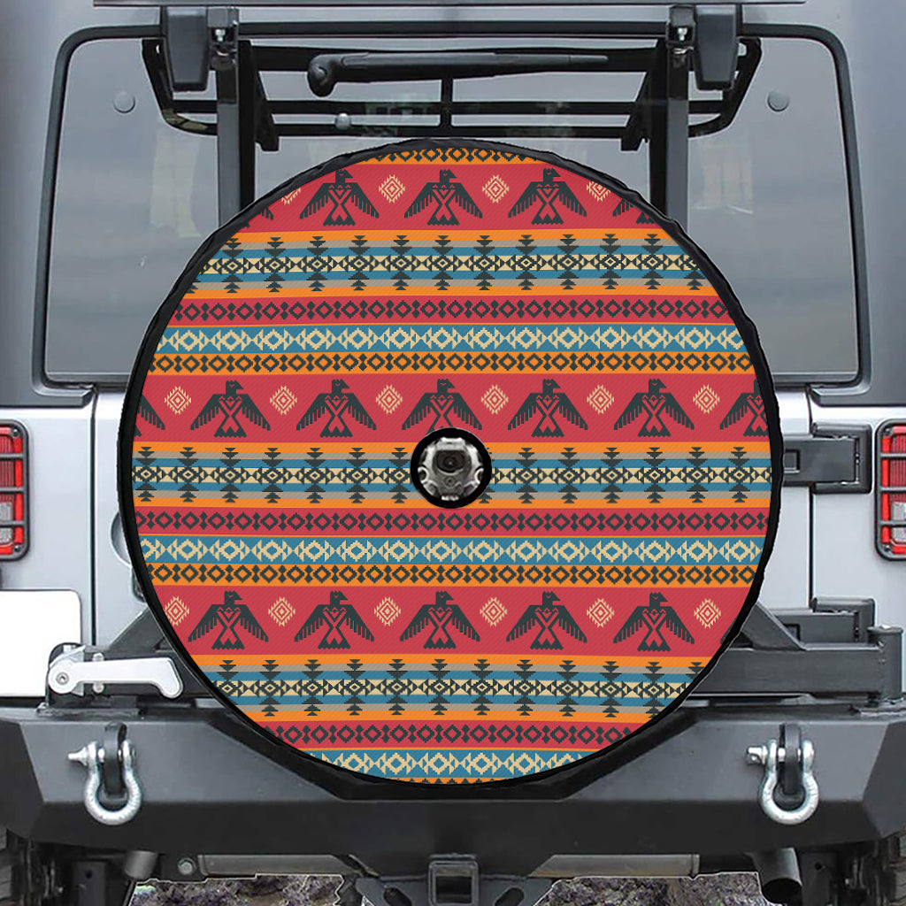 Native American Eagle Pattern Print Tire Cover With Camera Hole