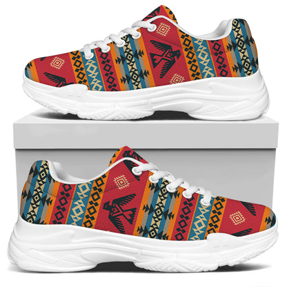 Native American Eagle Pattern Print White Chunky Shoes
