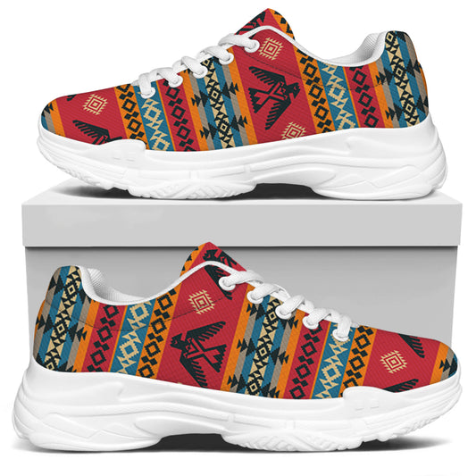 Native American Eagle Pattern Print White Chunky Shoes